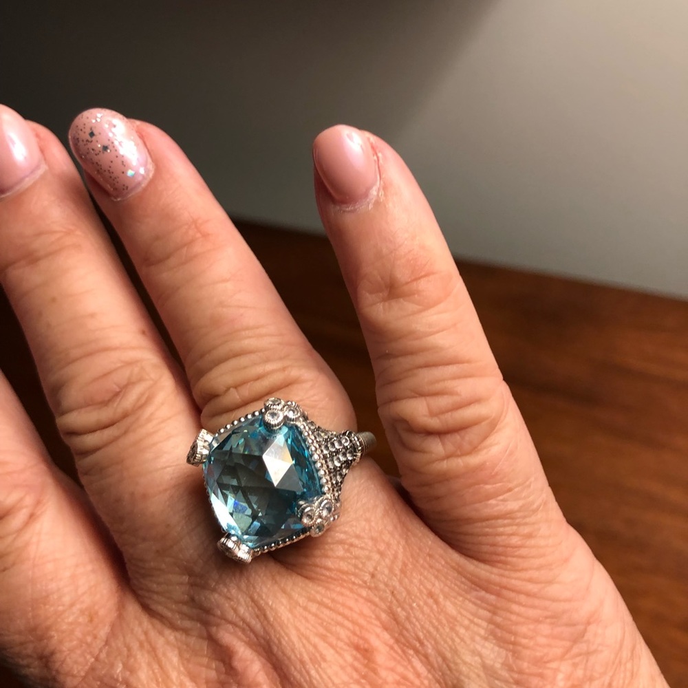 Judith Ripka blue topaz cocktail ring